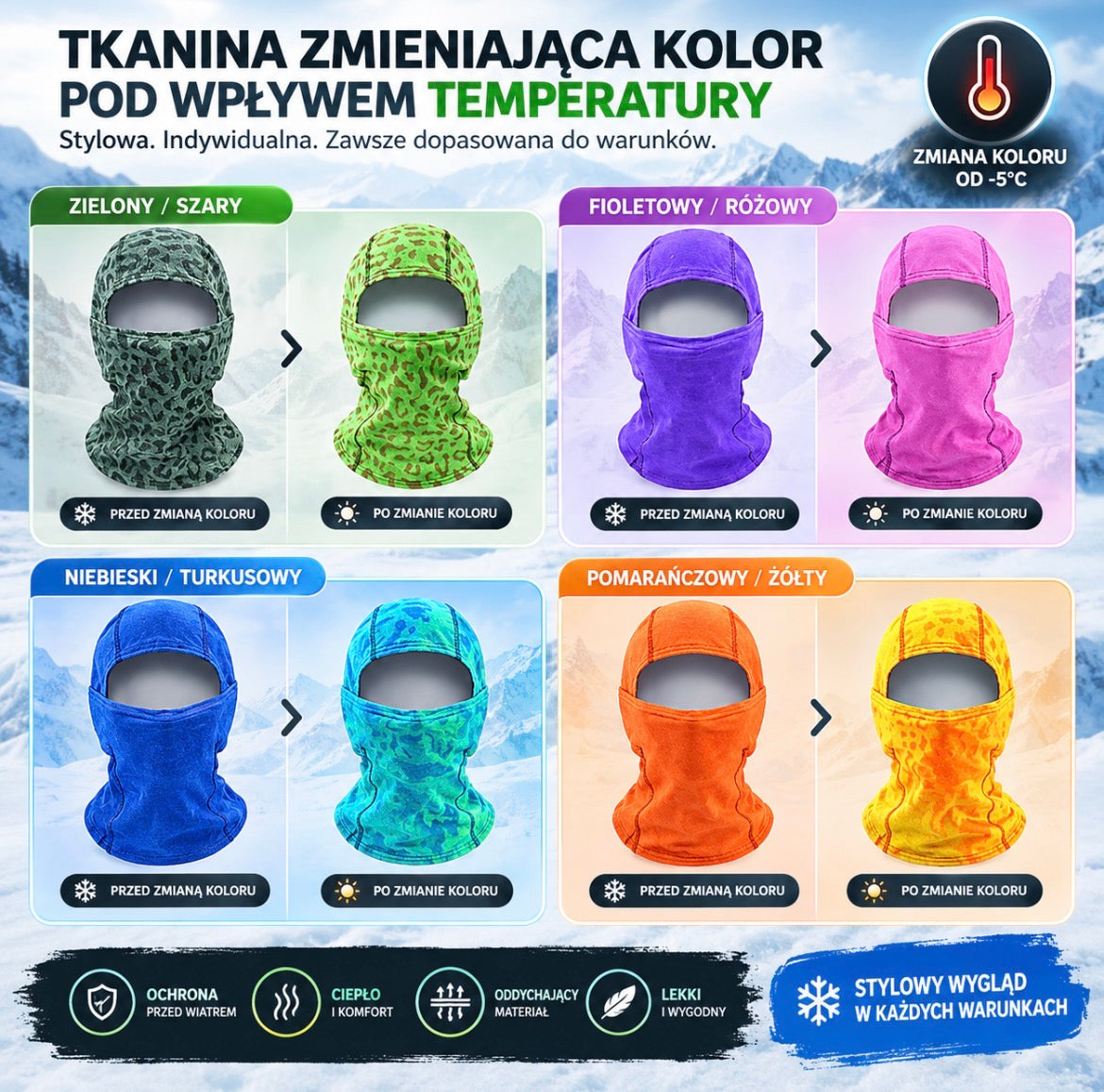 RedlineWall™ HeatShift – Kominiarka Zmieniająca Kolor pod Wpływem Temperatury