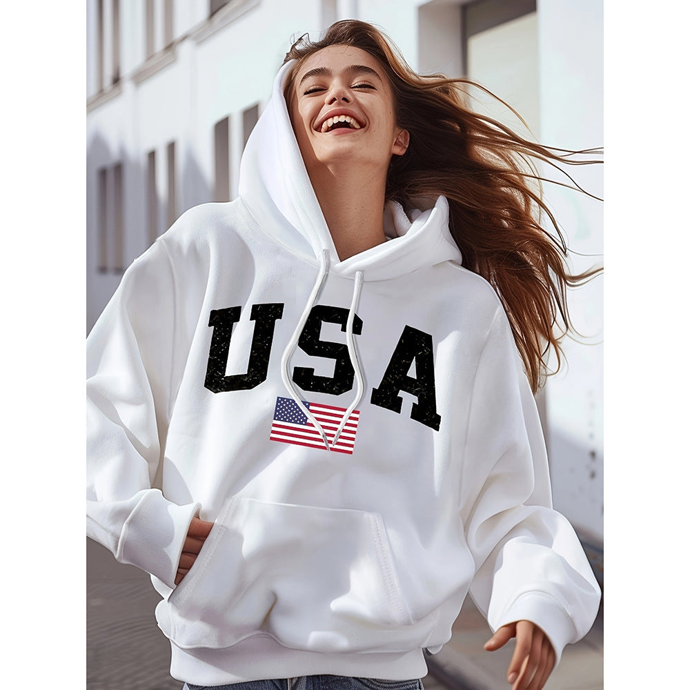 Amazon Cross-Border American Trendy Brand Hooded Pullover Sweatshirt for Women Spring and Autumn New Loose National Trendy Brand Versatile Top